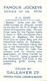 1936 Gallaher Famous Jockeys #33 Bobby Jones Back